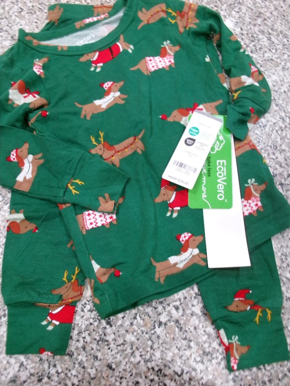 NWT Christmas Carter's $28.00 2pc Christmas Green Dog Pajama-12 Months